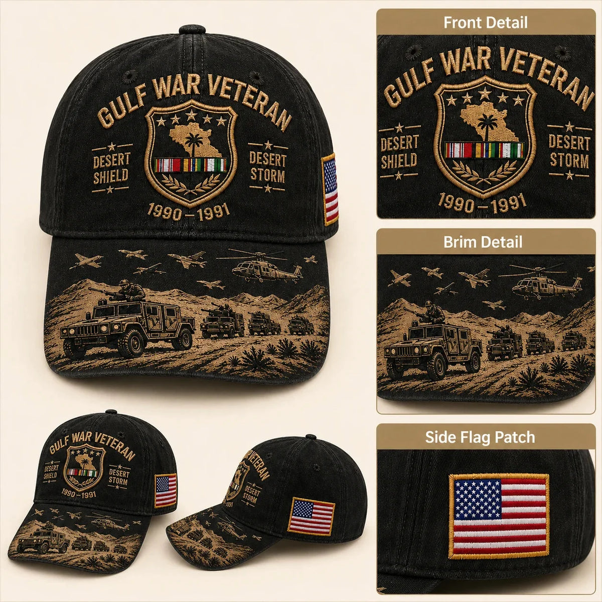 DesertValor – Gulf War Desert Storm Shield Veteran Cap