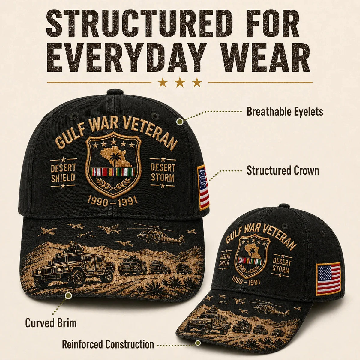 DesertValor – Gulf War Desert Storm Shield Veteran Cap