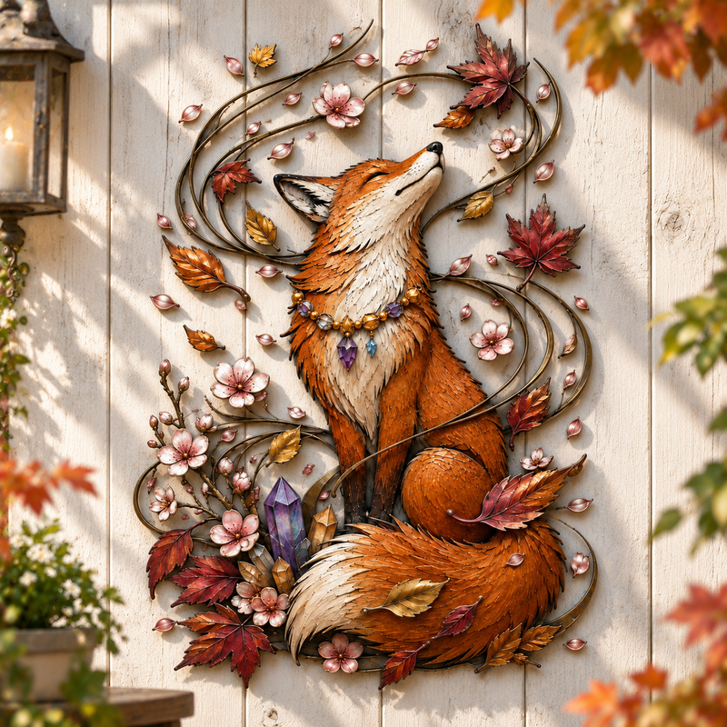 FoxenGlow – Enchanted Autumn Fox Metal Wall Decor
