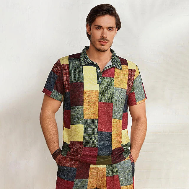 PlaidFlex – Vintage Waffle Polo Shirt