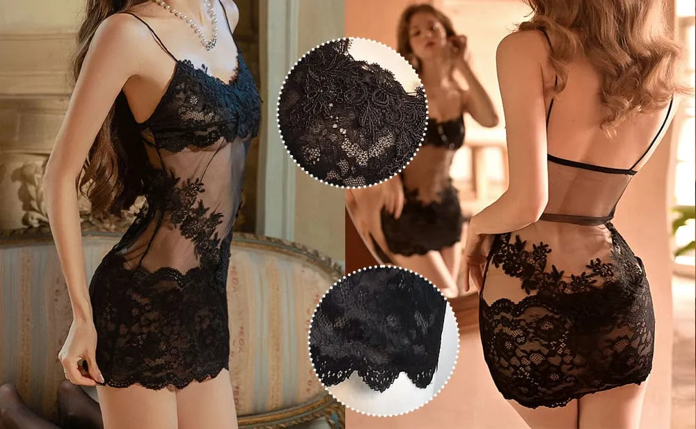 VelvetMoon – Feminine Lace & Mesh Sleepwear Set