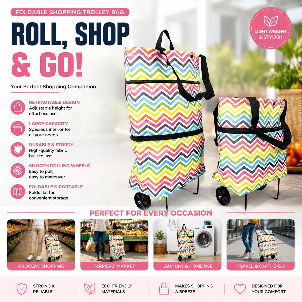 CartCaddy – Foldable Rolling Shopping Bag