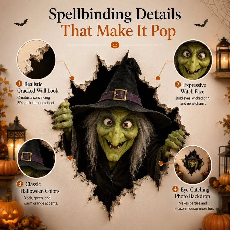 HauntOra – Halloween Witch Break-In Wall Decal