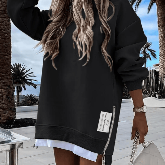Long Sleeve Pullover Sweatshirt Zipper Slit Casual Dress
