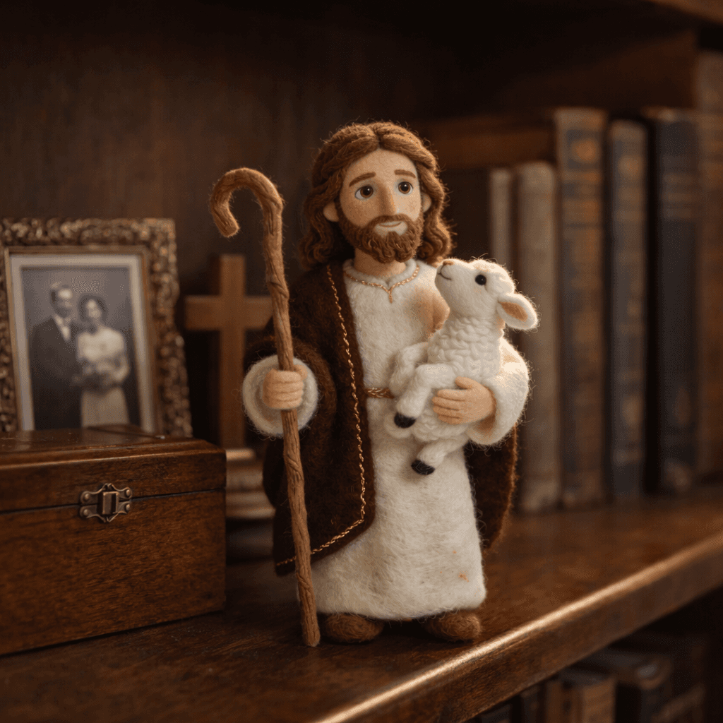 ✝️ Jesus & Lamb: Hand-Felted Christian Figurine – A Meaningful Gift for Someone You Love