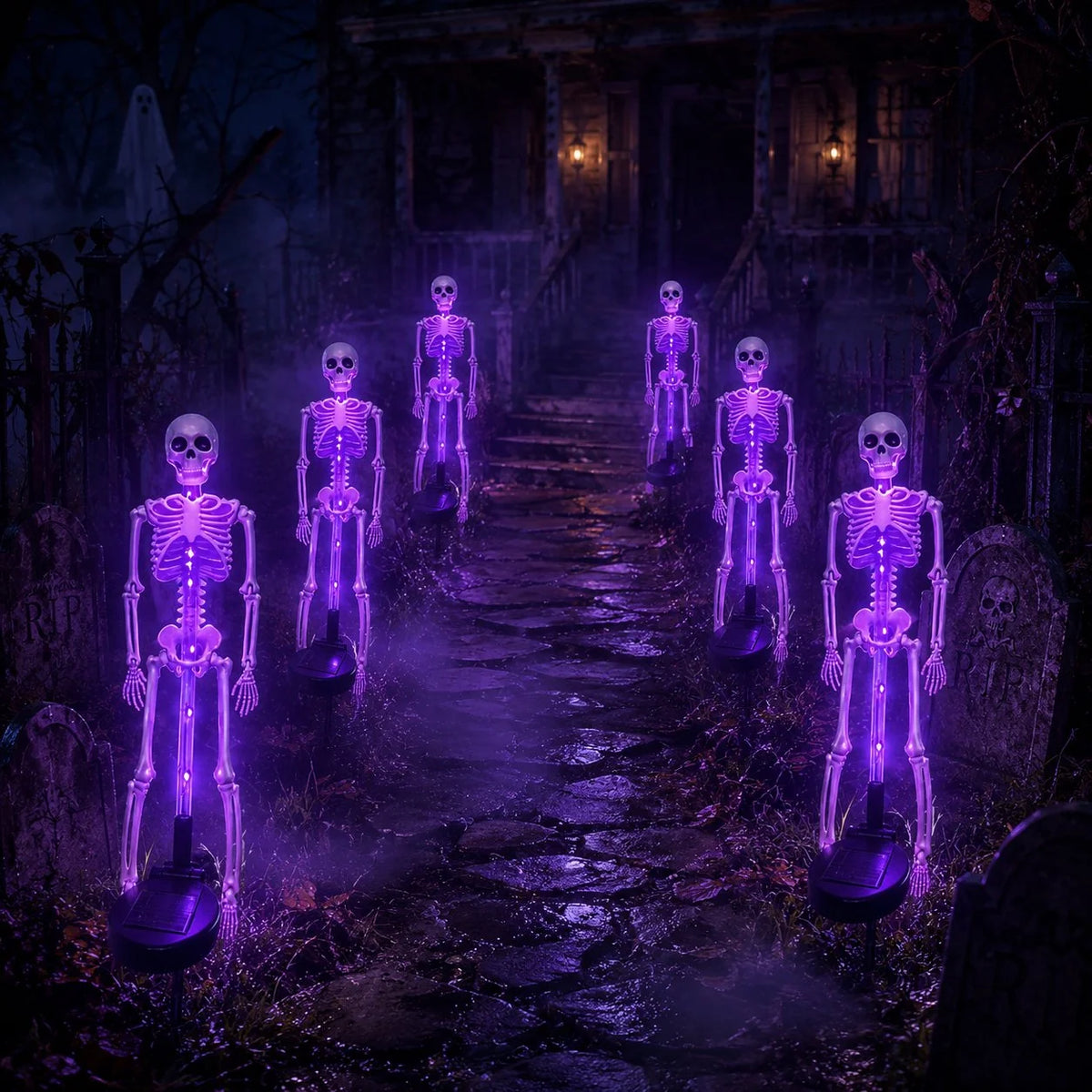 HauntedGlow – Purple Skeleton Solar Yard Stake