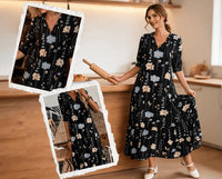 FleurVogue – Women's Printed Lapel Maxi Dress