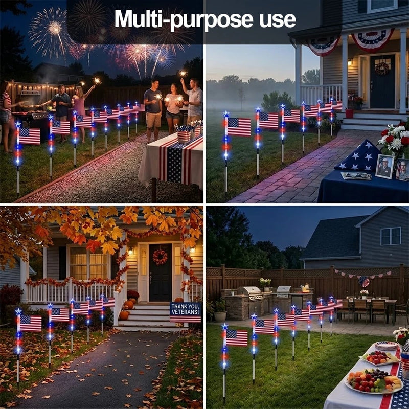 PatrioticGlow – Solar American Flag Pathway Lights