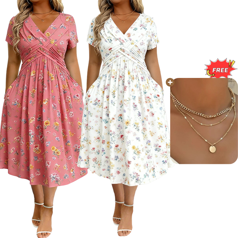 PetalGrace – Floral Twist-Waist Maxi Dress