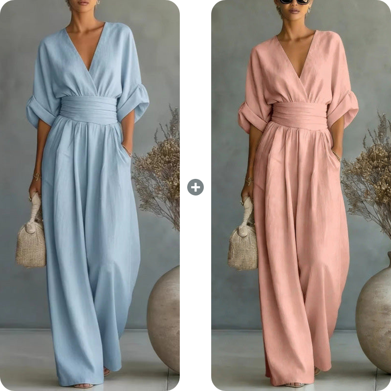 ElanVera – V-Neck High-Waisted WideLeg Jumpsuit