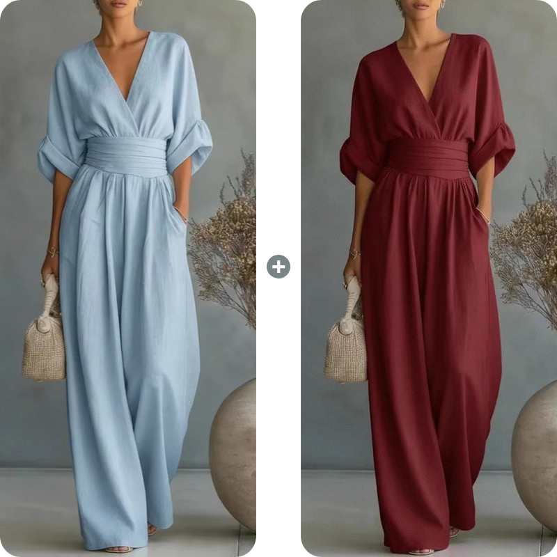 ElanVera – V-Neck High-Waisted WideLeg Jumpsuit