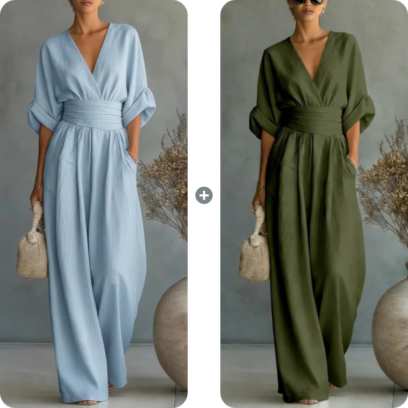 ElanVera – V-Neck High-Waisted WideLeg Jumpsuit