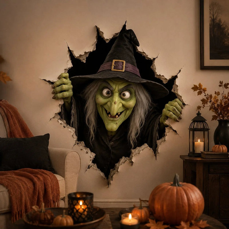 HauntOra – Halloween Witch Break-In Wall Decal