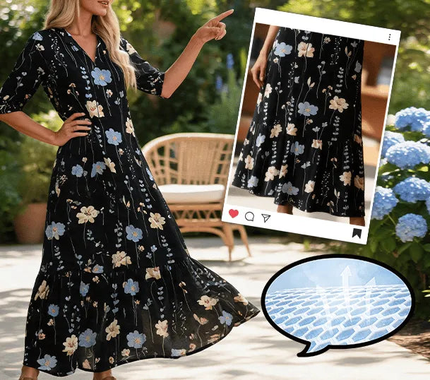 FleurVogue – Women's Printed Lapel Maxi Dress