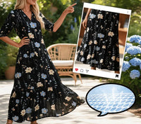 FleurVogue – Women's Printed Lapel Maxi Dress
