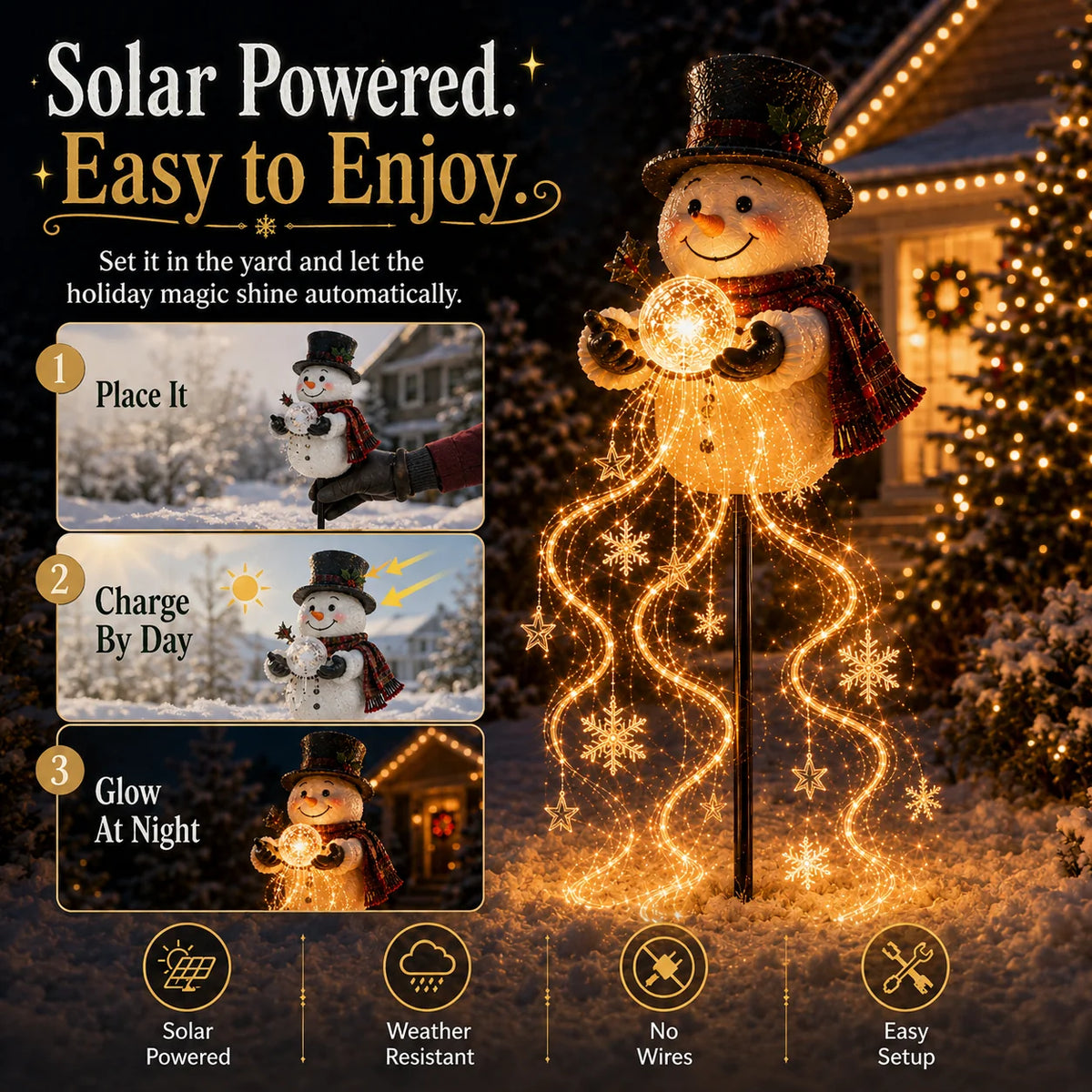 SnowmanGlow – Solar Christmas Magic Fountain Light