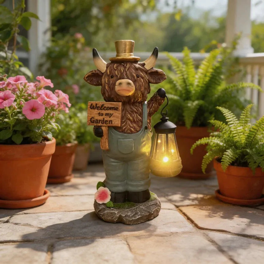 HighlandGlow – Solar Highland Bull Garden Welcome Light