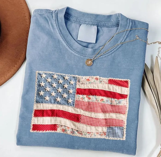 RedWhiteRebel – Retro American Flag Patchwork Tee