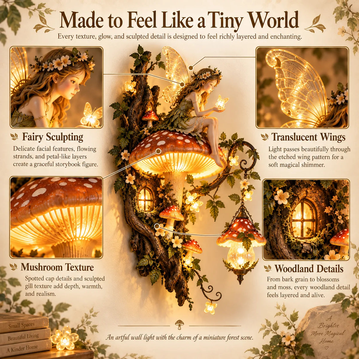 MystiGrove – Enchanted Mushroom Fairy Wall Light