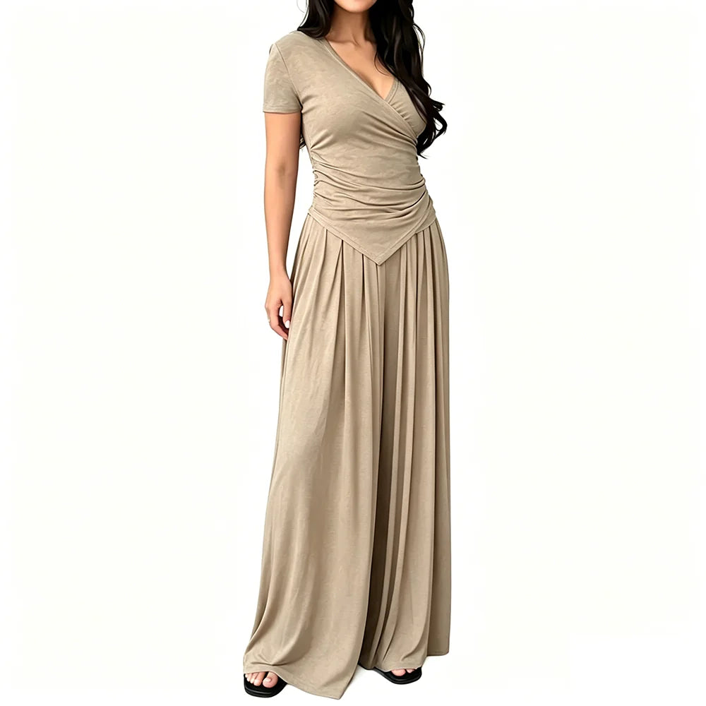 MaisonLuxe – Sophisticated Wrap Top & Wide Leg Pants Set