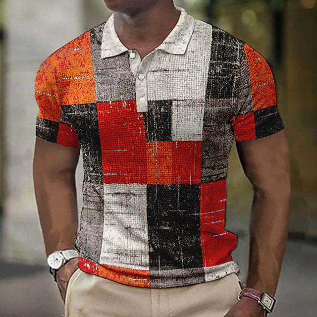 PlaidFlex – Vintage Waffle Polo Shirt