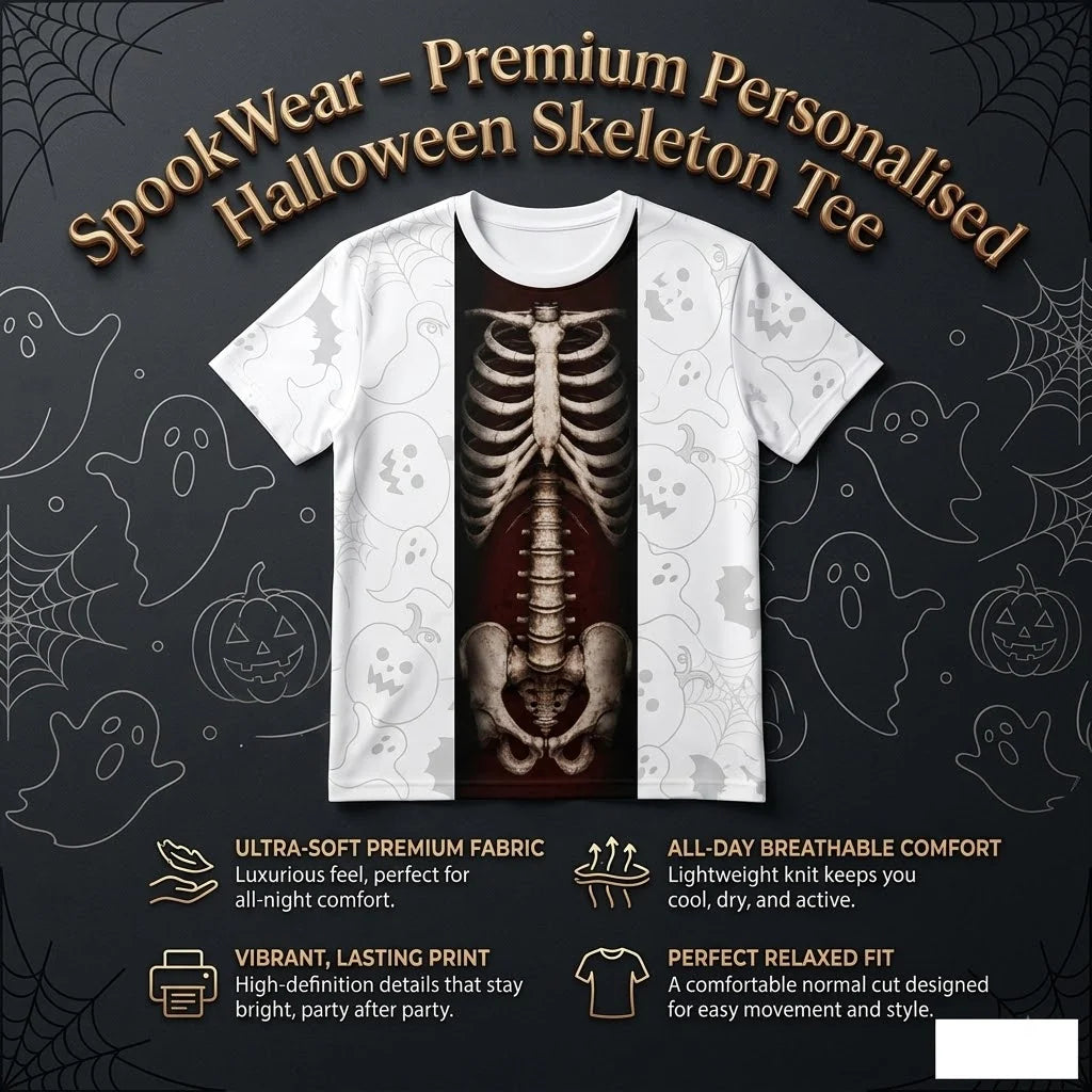 SpookWear – Premium Personalised Halloween Skeleton Tee