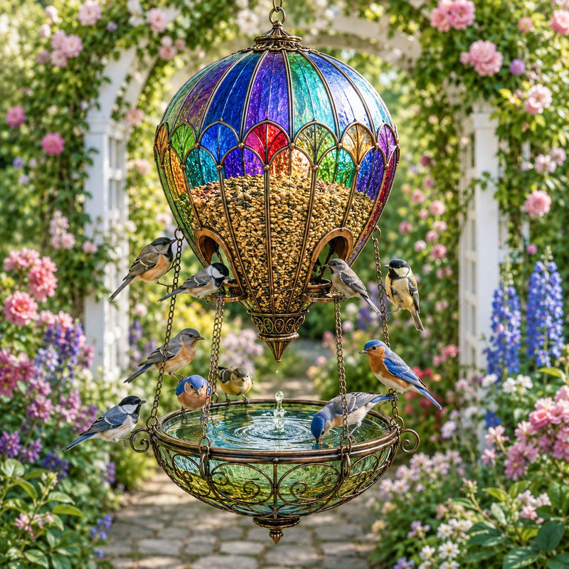 AeroBloom – Colorful Hot Air Balloon Bird Feeder Fountain