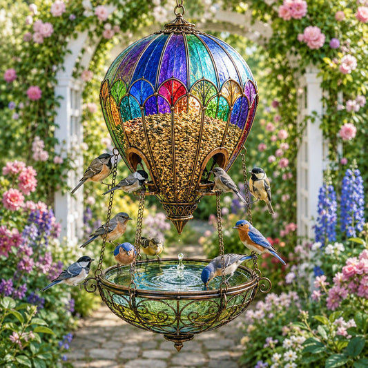 AeroBloom – Colorful Hot Air Balloon Bird Feeder Fountain