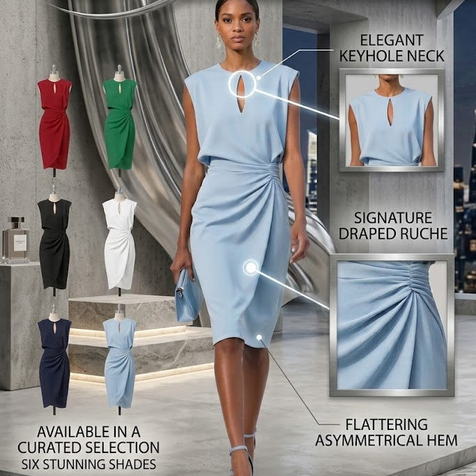NovaGrace – Elegant Draped Midi Occasion Dress