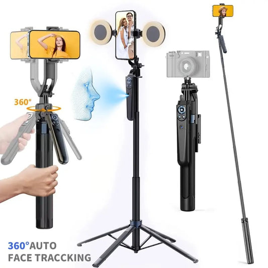 70.8 inch 360° Rotatable Smart Auto Face Tracking Selfie Stick Tripod with Gesture Control & Rechargeable Fill Lights