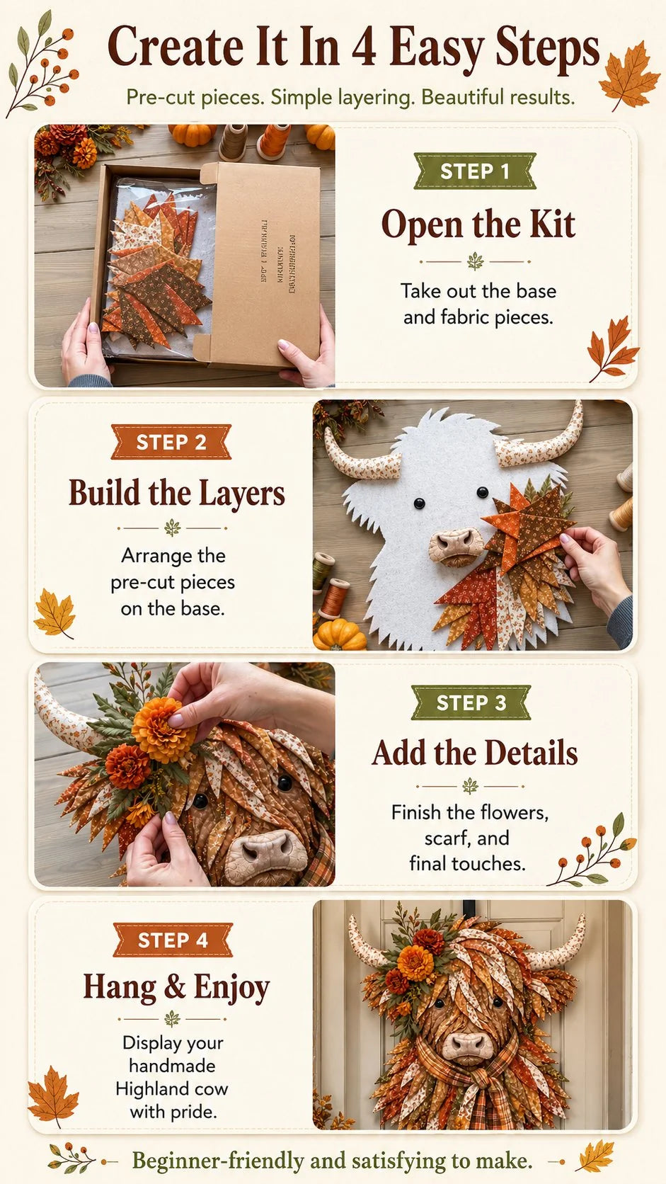 FloralMoo – 3D Highland Cow Fabric Art Kit