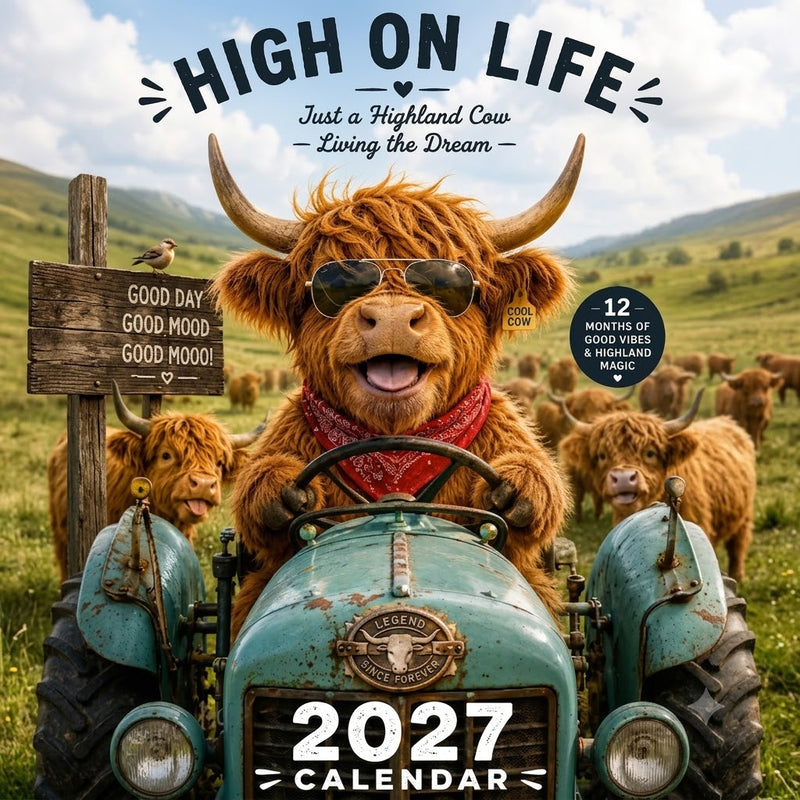 FarmCharm – Farmhouse Highland Cow A4 Wall Calendar