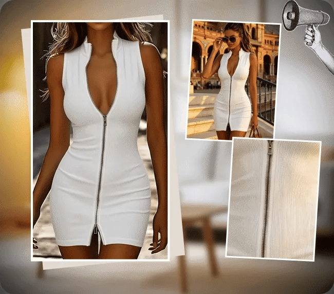 ZelviEra – Zip-Front Ribbed Bodycon Mini Dress