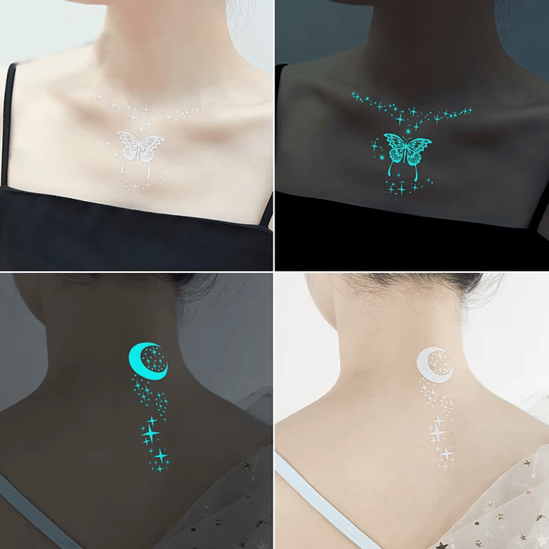 NeonFlutter – Luminous Butterfly Temporary Tattoo Stickers