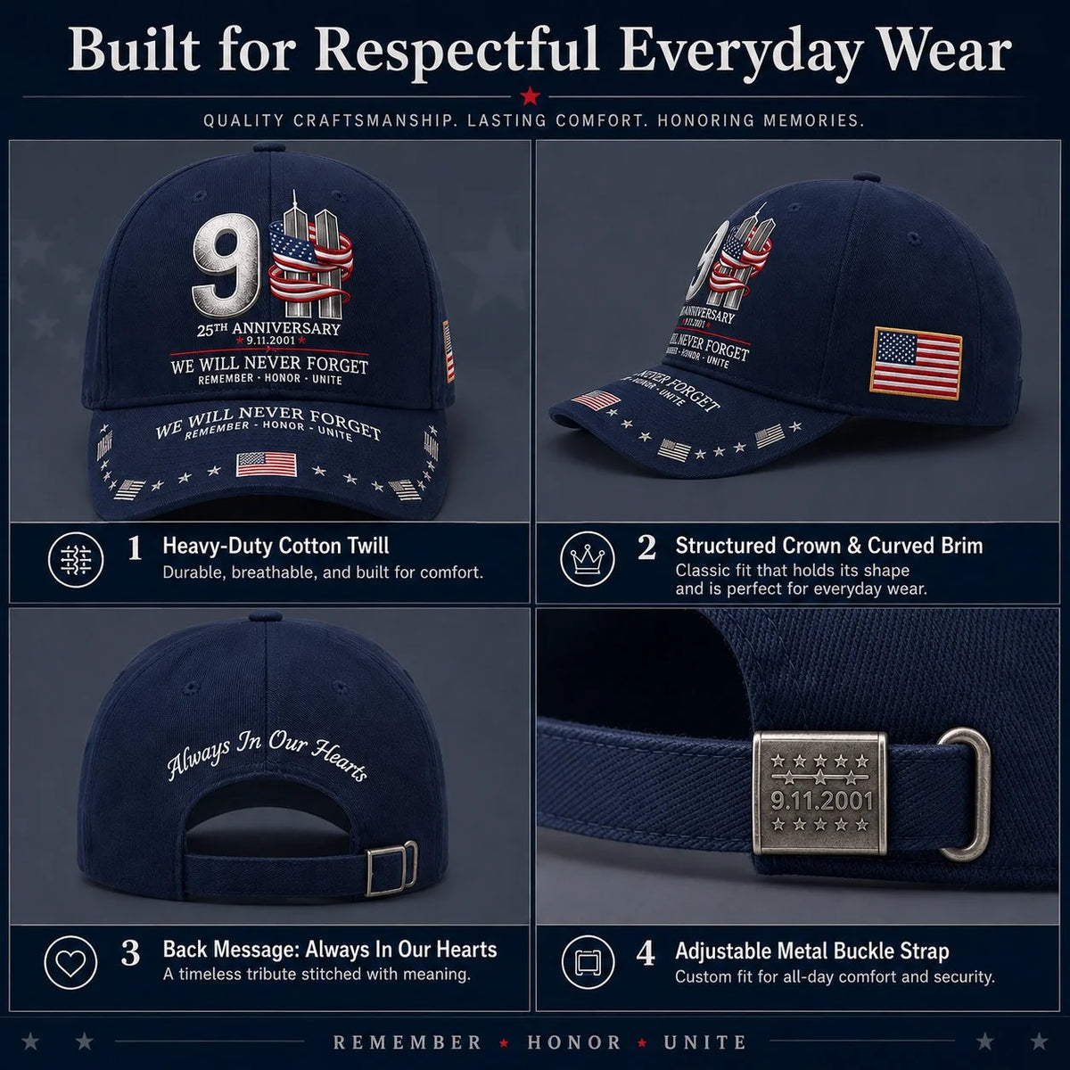 HonorCrest – 9/11 25th Anniversary Memorial Baseball Cap