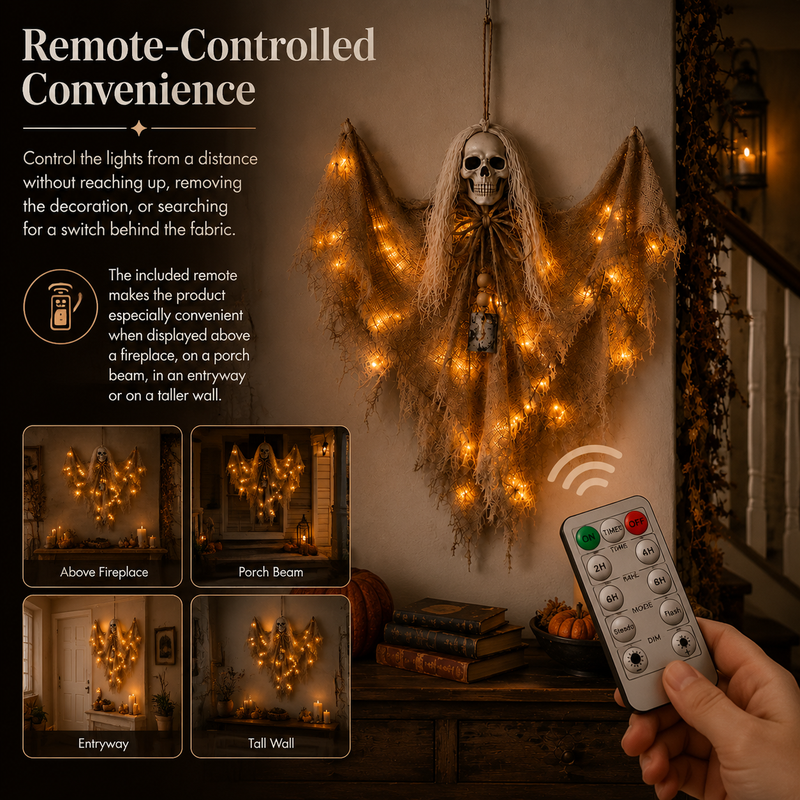 HauntWing – Rustic Skeleton Ghost Light Decoration