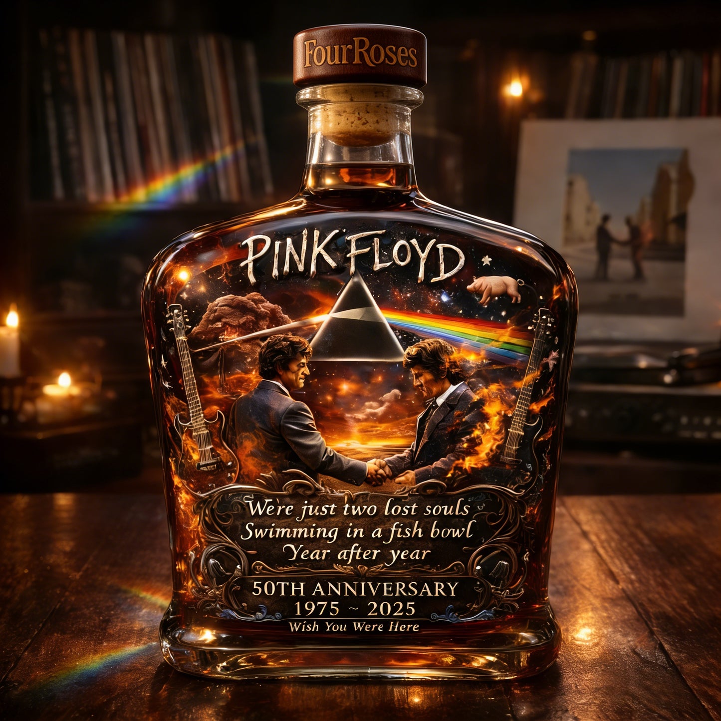 Pink Floyd – “Wish You Were Here”  50th Anniversary Collector’s Whiskey Bottle