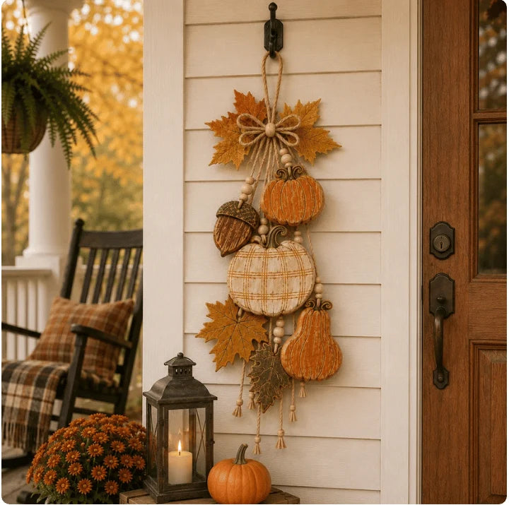 HarvestCharm – Rustic Autumn Wooden Door Hanger
