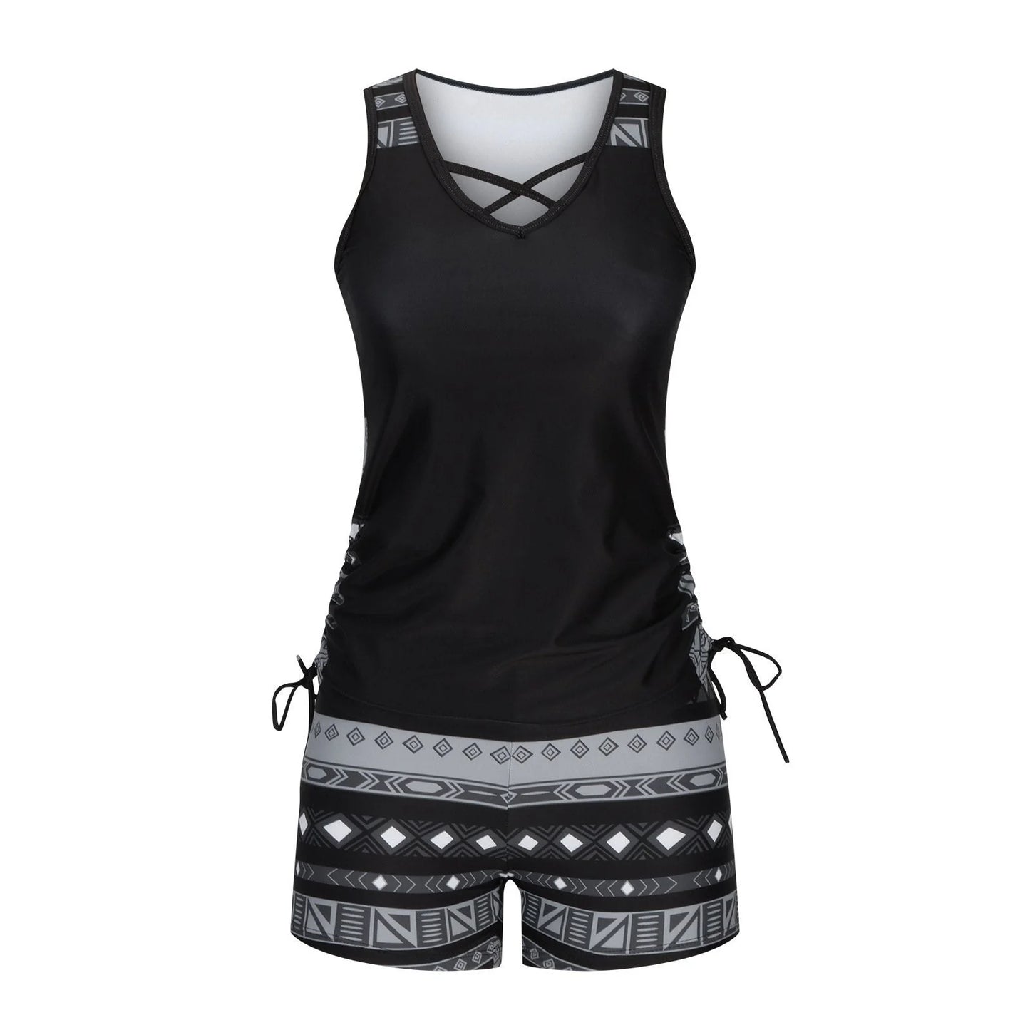 BeachBloom – Modest Bohemian Tankini Swimsuit with Shorts