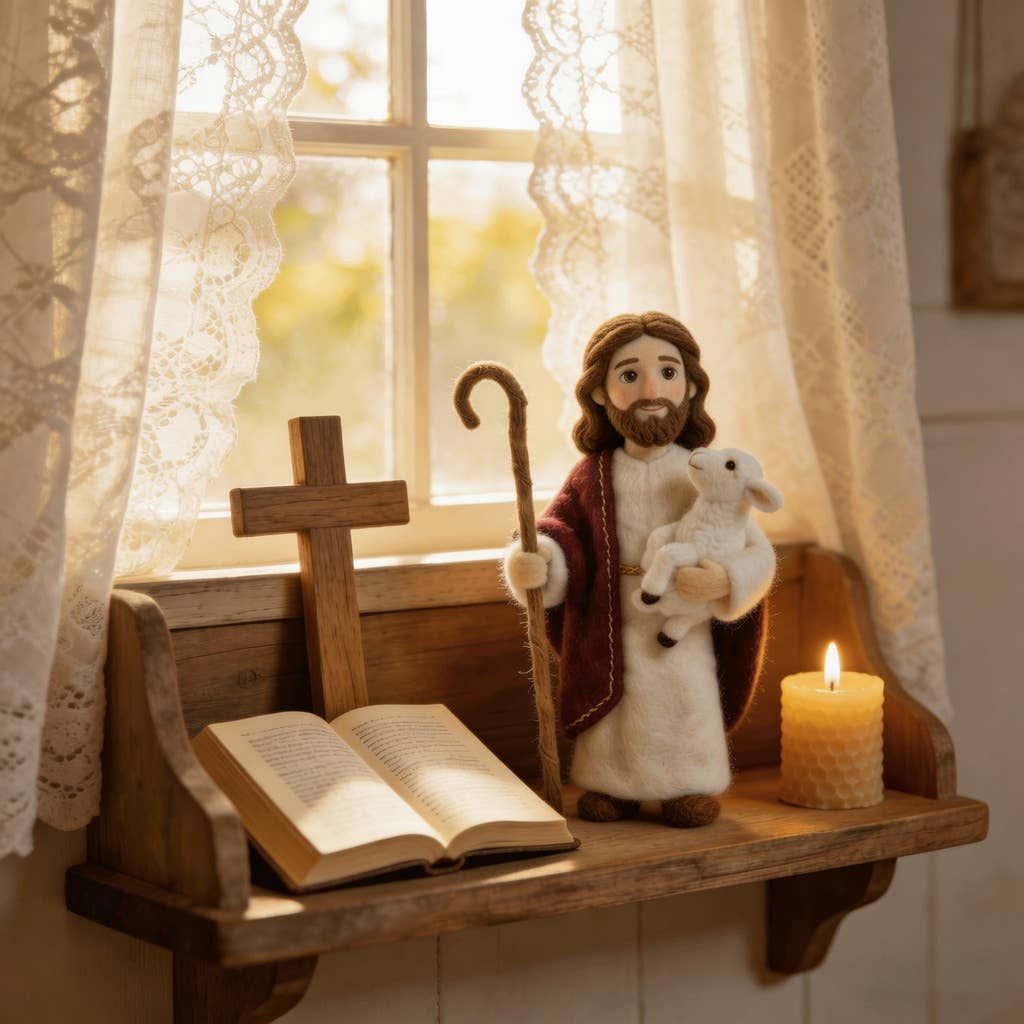 ✝️ Jesus & Lamb: Hand-Felted Christian Figurine – A Meaningful Gift for Someone You Love