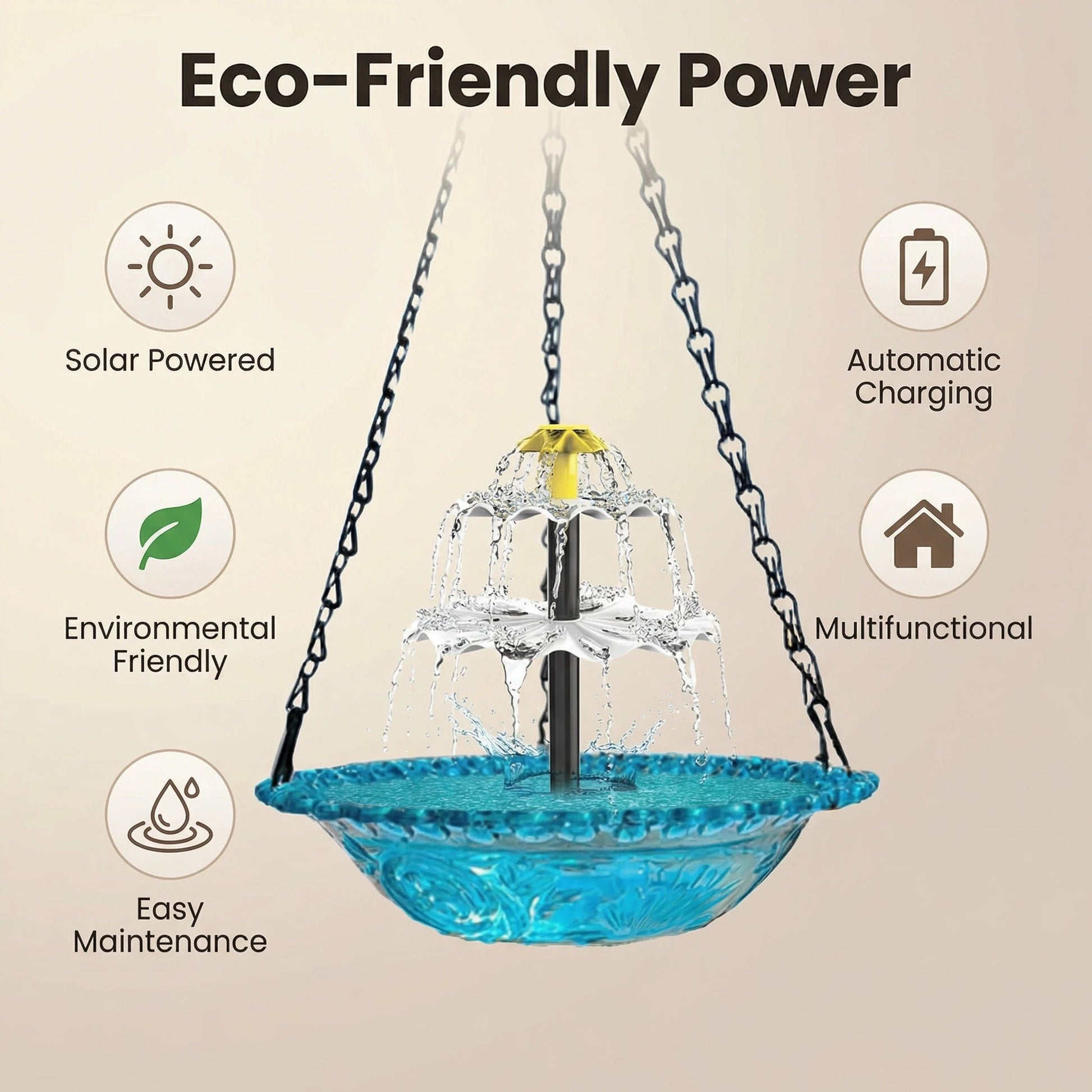 Solar Cascade Hanging Bird Bath Fountain