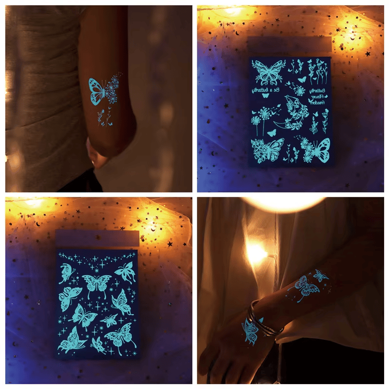 NeonFlutter – Luminous Butterfly Temporary Tattoo Stickers