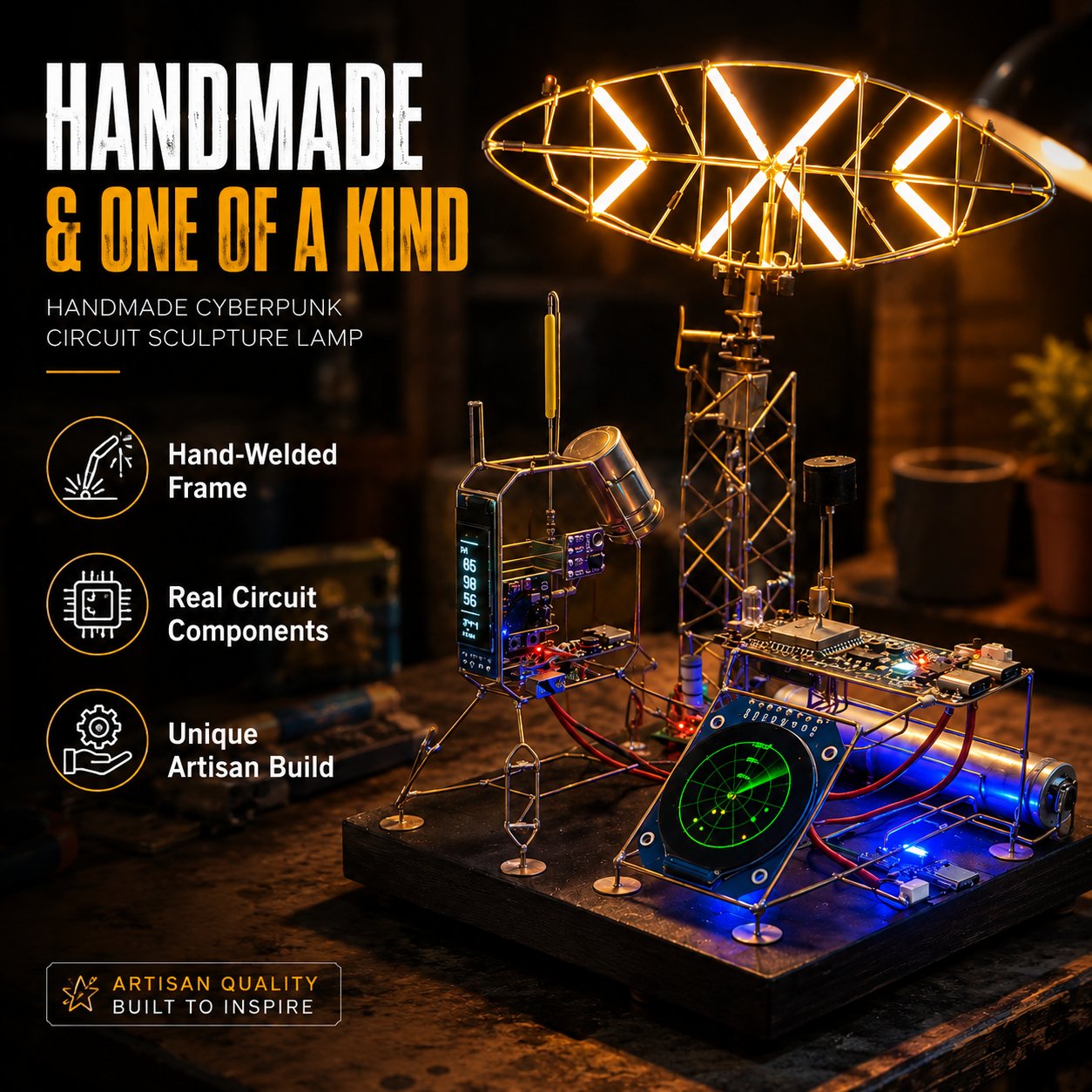 Handmade Cyberpunk Circuit Sculpture Lamp