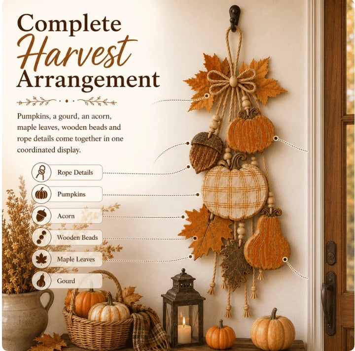 HarvestCharm – Rustic Autumn Wooden Door Hanger