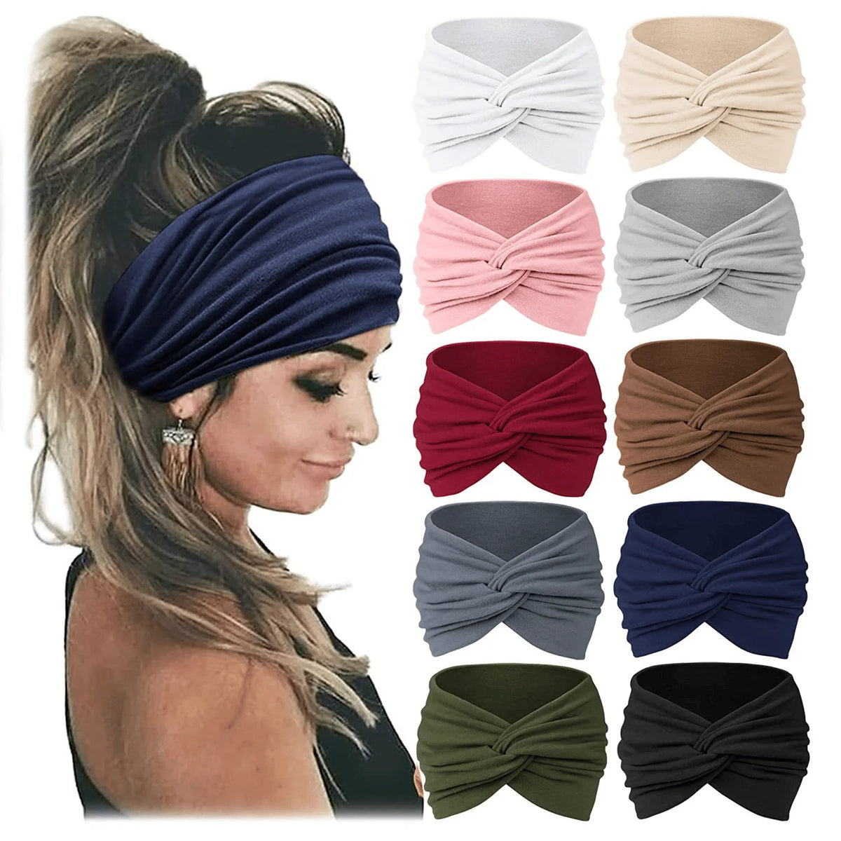 StyleKnot – 10-Pack Wide Knotted Turban Headbands