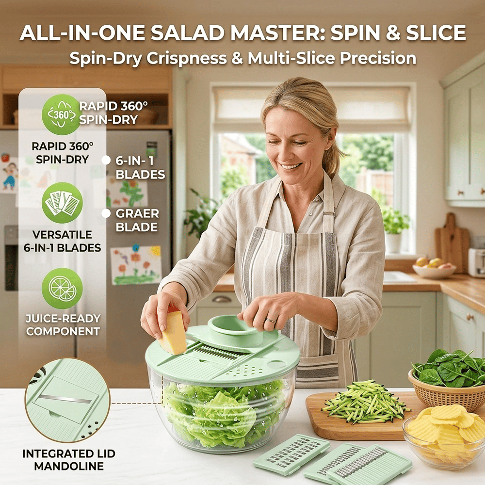 Salad Spinner Chopper Large – 6-Blade Multifunction Kitchen Tool 🥗✨