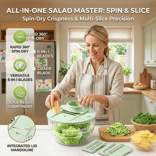 Salad Spinner Chopper Large – 6-Blade Multifunction Kitchen Tool 🥗✨