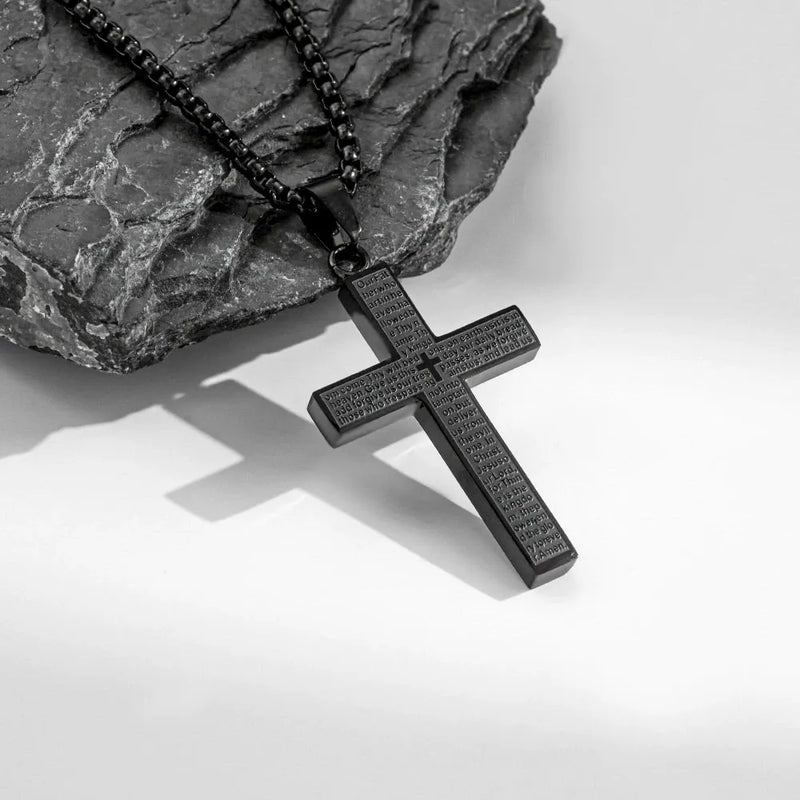FaithCrest – Lord’s Prayer Engraved Cross Necklace