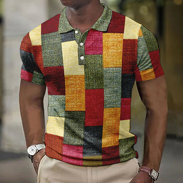 PlaidFlex – Vintage Waffle Polo Shirt