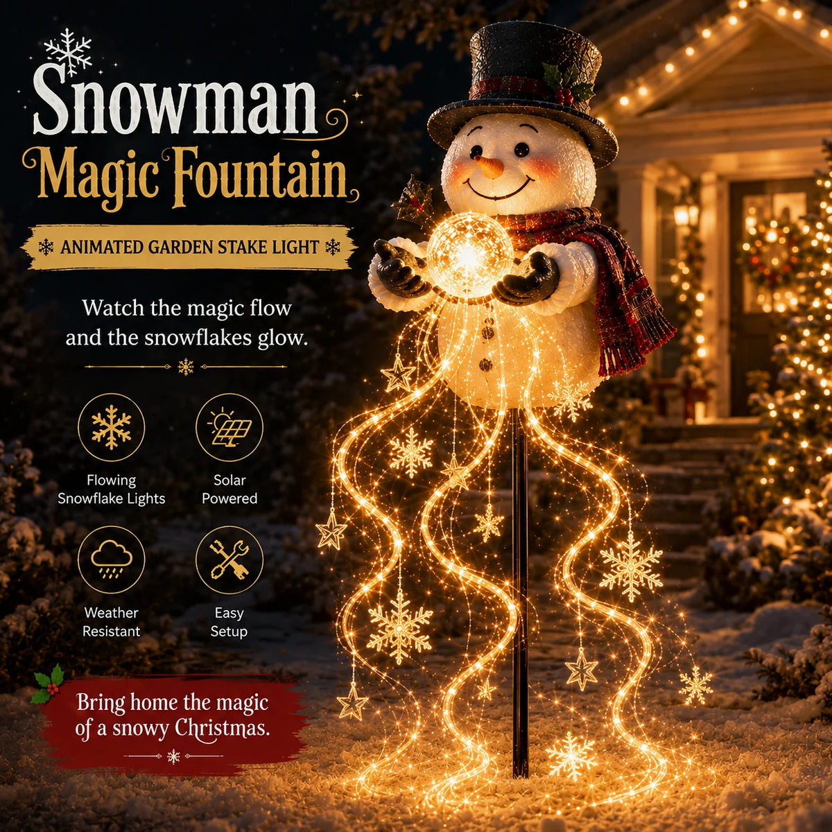 SnowmanGlow – Solar Christmas Magic Fountain Light